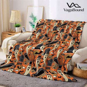 BILIBILI | orange halloween ghost coffin Flannel Blanket Warm Soft Halloween Christmas Decorative Couch Warm Cozy All-Season Gift