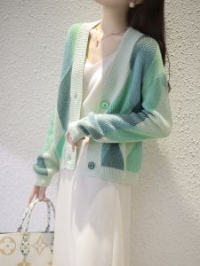 Áo Len Cardigan Dệt Kim Dáng Rộng Ngắn Thời Trang Cho Nữ Mùa Xuân Thu Phong Cách Mới Màu Sắc Khối Thời Trang Hợp Thời Trang