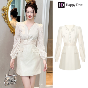Happy Diva ชุดผู้หญิง ชุดสีขาว ชุดแจ็คการ์ด ชุดวินเทจ ชุดงานทางการ ชุดงานเลี้ยง ชุดทำงาน ชุดงานวันเกิด 51115