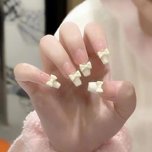 Detachable False Nails Patch Wearable Spring Summer Student White Enhancing Removable Nail Art