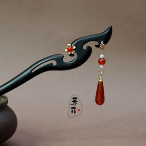 Phong Cách Hanfu Phụ Kiện Tóc Thủ Công Bằng Gỗ Đàn Hương Đỏ Mã Não Phụ Kiện Tóc Thường Ngày Cho Phụ Nữ Trung Quốc Cổ Đại