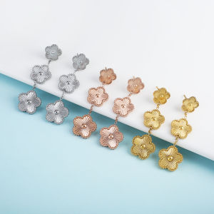 Stainless Steel Earrings With Double-Sided Y2K Style Metal Plant Five Leaf Flower Womens Jewelry High Quality Clover