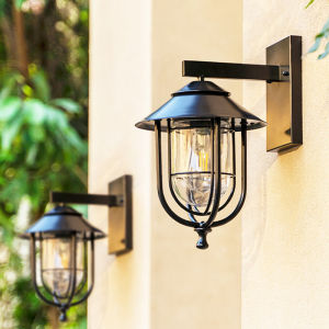 LANTU 40cm Black Retro Waterproof LED Wall Sconces Free E27 Bulbs Decorative Lamp Warm Light For Villa Garden Courtyard Hallway Staircase