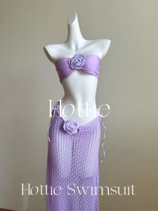 Romantic Yellow Knitted One-Piece Bikini with Flower Design High Quality Thermal Spa Three-Piece Set Womens Nylon Swimsuit