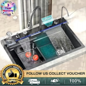 Kitchen Sink 304 Stainless Steel Waterfall Sink Thickness 4.0MM Household Sink With Pullout Faucet With All Accessories