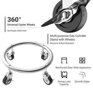 Metallogy Heavy Duty Thick 4 Wheel Heavy Stainless Steel Gas Tank Roller Free Rust /Steel Gas Stand / Nylon Gas Roller Base