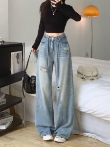 Quần Jeans Denim Ống Rộng Cổ Điển Cho Nữ Quần Ống Rộng Dáng Rộng Ôm Dáng Quần Dài Đến Sàn Cạp Cao Có Lỗ Xẻ Quần Thường Ngày