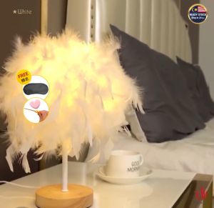 Nordic Luxury Feather LED Night Light Table Desk Lamp Bedroom Lamp Lampu Deco Bilik Tidur Led Lampu Katil Meja