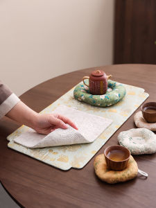 Chinese Style Gold Weave Tea Mat High End Cloth Art Tea Tablecloth Heat Resistant Tea Set Accessories Dry Foam Tea Zen Meaning Waterproof