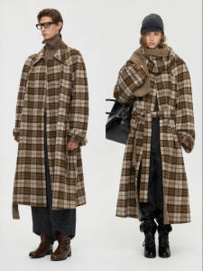 ULD | Vintage Mocha Check Slightly Shiny Austwool Double-Face Coat 90s