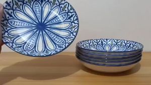PORCELAIN PALACE MOROCCAN BLUE & YELLOW PALETTE FRUIT PLATE SIZE 7 INCHES DIAMETER 1 INCHES HEIGHT / MICROWAVE SAFE