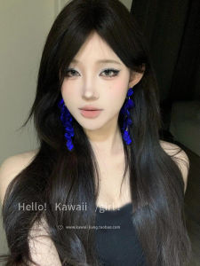 Exaggerated Blue Petal Earrings Womens Vintage Tassel Dangle Korean Style High-End Lightweight Luxury Ear Studs Jewelry