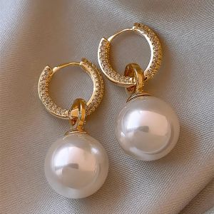 Outlet Discount 18K Gold Pearl Earrings Womens High-End Sensation Earring Dangle Small Luxury Gold Jewelry Accessories