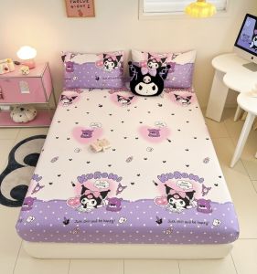 Kuromi Milk Velvet Bed Canopy Single Piece Autumn Winter Thickened Bed Cover Full Wrap Protection Anti-Slip Mattress Protector
