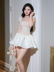 French Elegance Slim Fit Evening Dress Intricate Embroidery