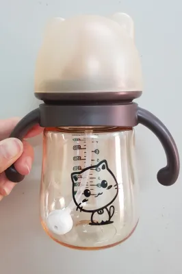Bình sữa mèo Kitty PPSU cổ rộng chống chống sặc 240ml kèm tay cầm van chống sặc