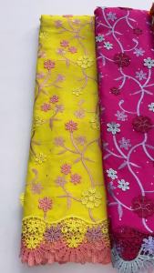 Elegant Yellow African Swiss Voile Lace Fabric 5 Yards With Beaded Embroidery For Wedding & Special Occasions
