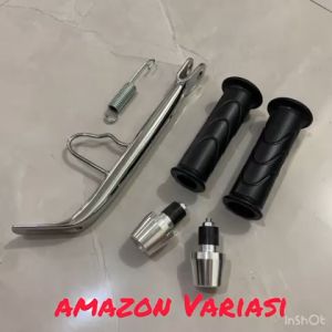 Paket 3 in 1 Standar Samping Yamaha Chrome Ring + Handgrip Honda + Jalu Stang Model PCX