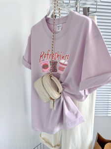 Light Pink Short Sleeve Loose T-Shirt Cotton