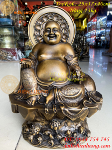 Tượng Di Lặc Đồng Hun Cao Cấp 40cm Phong Cách Cổ Điển Hào Quang DxRxC 29x17x40cm Nặng 13kg