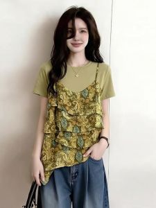 AIYITI | Plus Size Womens T-Shirt Blouse Peasant Style Ruffled Floral Design
