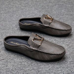 New Arrival Short Heel Casual White Gommino Men and Teenagers Summer Classy Closed Toe Half Slippers Outdoor Lazy Shoes