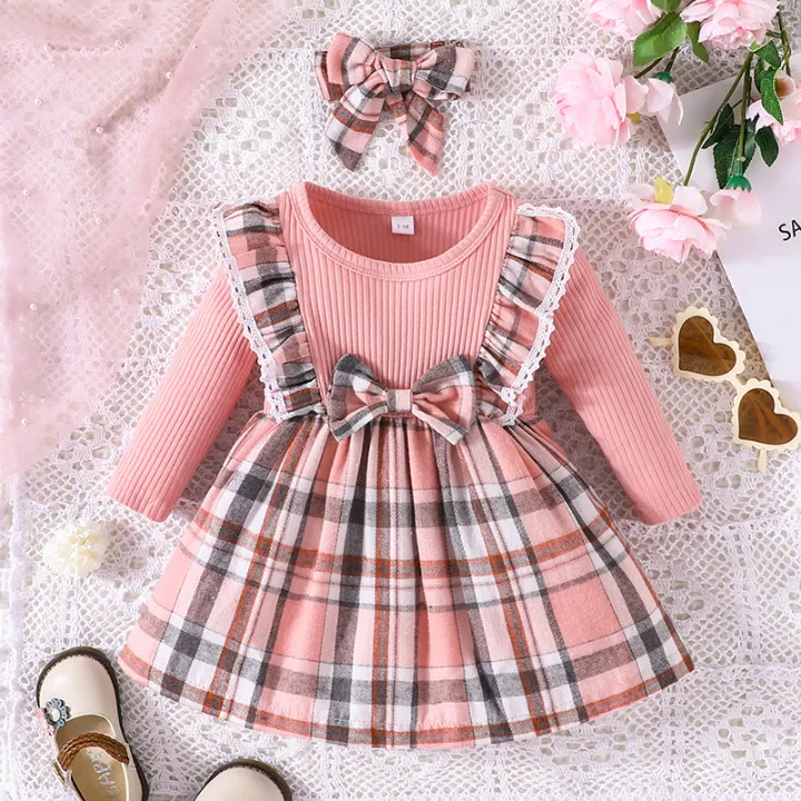 Dress For Kids 3 Months 3 Years old Birthday Korean Style Fashion Long Sleeve Christmas Red Grid Princess Formal Dresses Ootd For Baby Girl Lazada Singapore