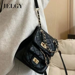 IELGY กระเป๋าสายโซ่ประดับเพชรกระเป๋าเป้สะพายหลังขนาดเล็กทันสมัยกระเป๋าเป้สะพายหลังแบบลำลองเข้ากับทุกชุดได้