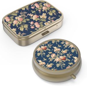 1/2 Pill Case Pill Box with Mirror Retro Small Pill Case for Purse or Pocket Bronze Pill Box or Vitamins Fish Oil Supplements