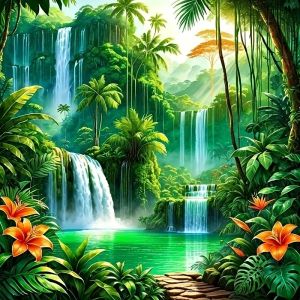 HUACAN Cross Stitch Kit Waterfall Landscape 11CT Printed With Threads Embroidery Sets Forest DMC Set Counted Printed Needlework