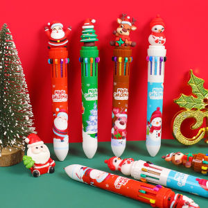 10 Colors Christmas Ballpoint Pen Cute Santa Claus Multicolor Marker Pen Kids Stationery Gift