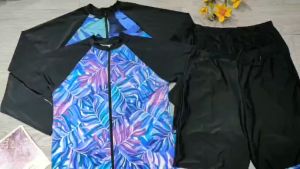 Bộ đồ bơi nam 2 mảnh áo dài tay phủ bụng quần có túi freesize dưới 75kg chất liệu thun lạnh BINSPORTS BHV228