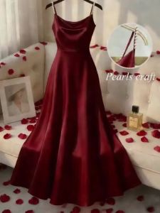 Pearl Strap Satin Slip Retro Dress. Simple in Design Stylish and Elegant Ideal for Parties Weddings Dates and Daily Commutin
