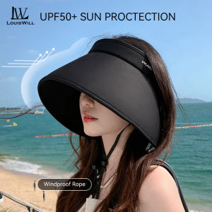 LouisWill Women’s Sun Visor Hat Summer Sun Hat Foldable Empty Top Hat Casual Sport Sun Hats Portable Beach Cap Large Brim Cap Sun Protection Cap UV Protection Straw Hats With Windproof Rope for Outdoor Travel Sports