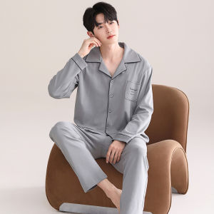 MiiOW | ชุดนอนผู้ชายผ้าฝ้ายแท้ แขนยาว กางเกงขายาว หลวมสบายไซส์ใหญ่ ชุดอยู่บ้าน ฤดูใบไม้ผลิและฤดูใบไม้ร่วง คอลเลกชั่นใหม่ 2025