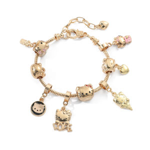 Anime Sanrio Kitty Cat Bracelet Cartoon Figure Kitty White Beads Pendant DIY Charm Bracelet Bangle Kawaii Jewelry Accessories
