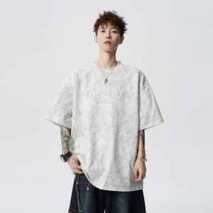 WUKONGYOUHUO | Vintage Tie Dye Embossed Letter Short Sleeve T-shirt