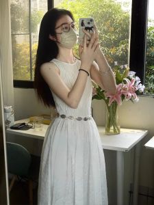 LIRUSHAN | French Style White Sleeveless Maxi Dress