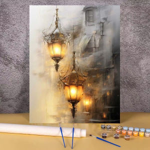 Bộ Tranh Vẽ Theo Số DIY - Tranh Phong Cảnh Mưa Cây Lá Đèn Lồng Tranh Treo Tường Trang Trí Phòng Ngủ Nhà Cửa Không Khung Chất Liệu Canvas
