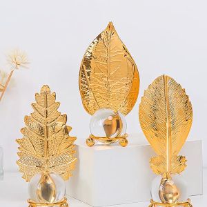Pajangan Hiasan Rumah Nordic Daun Emas Gingko Mewah Bola Kristal Ornamen Elegan Dekorasi Kamar