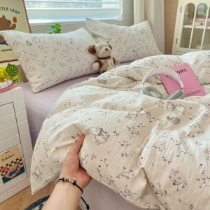 Cute Rabbit Double Layered Bedding Set Dormitory Single Bed Sheet Cover Duvet Cover Student Three Piece Bed Canopy Four Piece Set