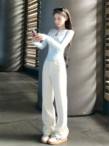 High Waist Wide Leg Jeans Womens Spring Autumn Long Straight Floor-Length Loose Slimming Versatile Trousers