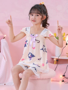 Girl Pajamas Summer Sleeveless Pure Cotton Cartoon Clow M Princess Girl Children Straps Pajamas Summer Home Wear