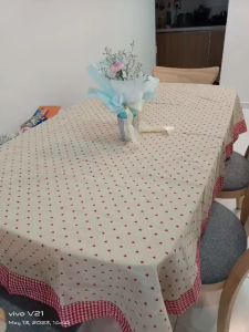 EvelynLove - Linen Red Heart Table Cloth - 麻布格子红心桌布 - TYPE C -150cm x 210cm (Rectangle) - 款式简单清新
