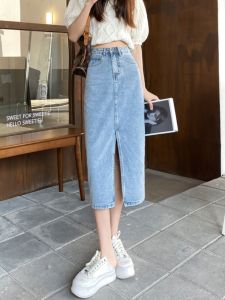 High Waist Slit Denim Mini Skirt Womens Spring Autumn New Slimming Mid-Length Bodycon Summer A-Line Skirt Korean Style Commute