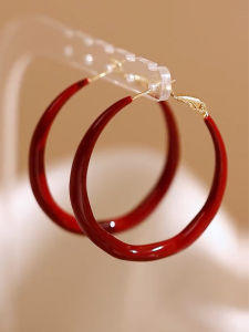 Retro Red Hoop Earrings 2025 New Style Elegant Pure Silver Needle High-End Feeling Womens Circle Ear Jewelry Earrings