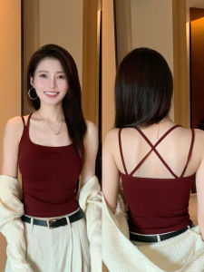 Womens Strap Vest New Style Double Strap Vest with Chest Pad Slimming Small Chest Sleeveless Top Summer 2025