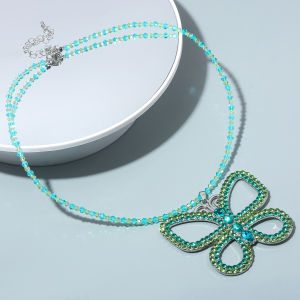 Luxury Party Exaggerated Fashion Big Crystal Butterfly Necklace Pendant Glass Crystal Handmade Chain Women Jewelry Accessories