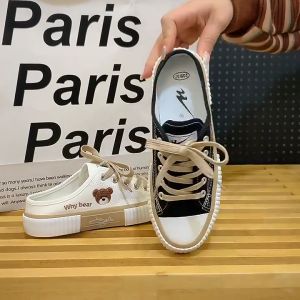 Sepatu Slip On Wanita Casual: Kanvas Black & White Bordir Teddy Why Bear