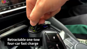 O.SHINE C1 4-in-1 Fast Car Charger with Dual Retractable Cables USB Type-C LED Display 360° Rotating Head for All Devices